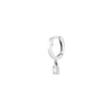 White Gold-1^Single Earrings: Sadie Pearl Baguette Bezel Drop Single Huggie in White Gold