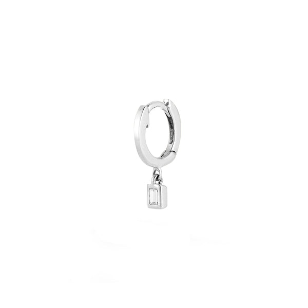 Single Earrings: Sadie Pearl Baguette Bezel Drop Single Huggie