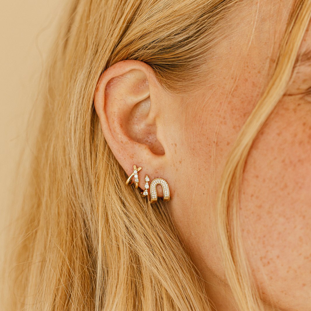 Yellow Gold-2^Single Earrings: Sophia Ryan Teardrop Single Mini Huggie in Yellow Gold