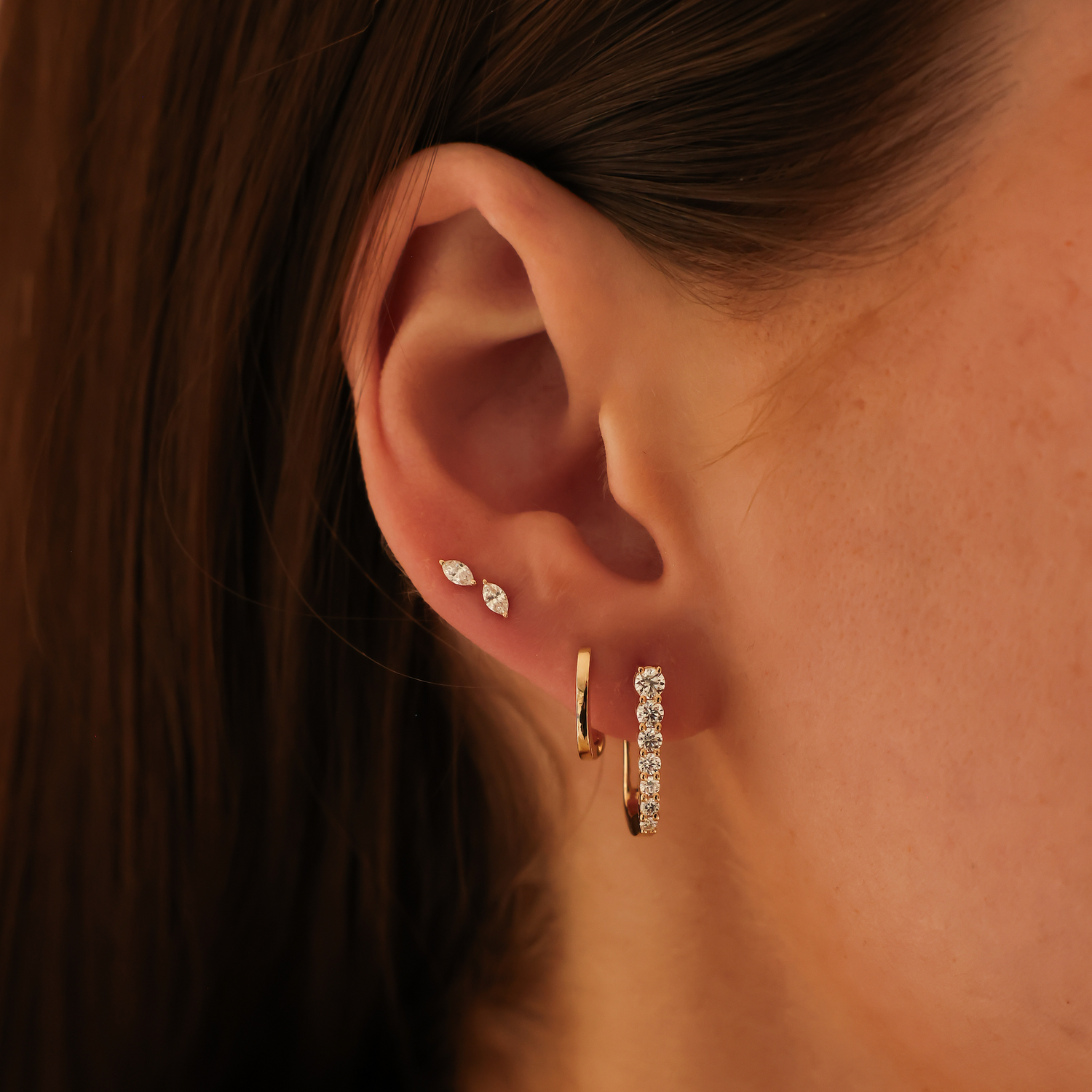 Rose Gold^5-Diamond Hoop Earrings: Ava Bea Graduating U Hoops in Rose Gold