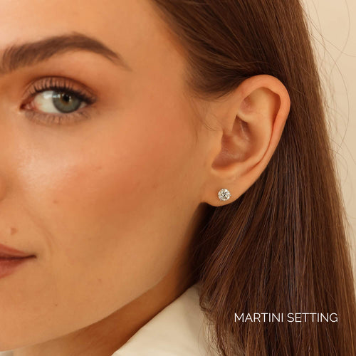 White Gold-6^Diamond Stud Earrings - DRD Diamond Solitaire Studs 1.00 Ct. Total Weight in White Gold. Martini Setting