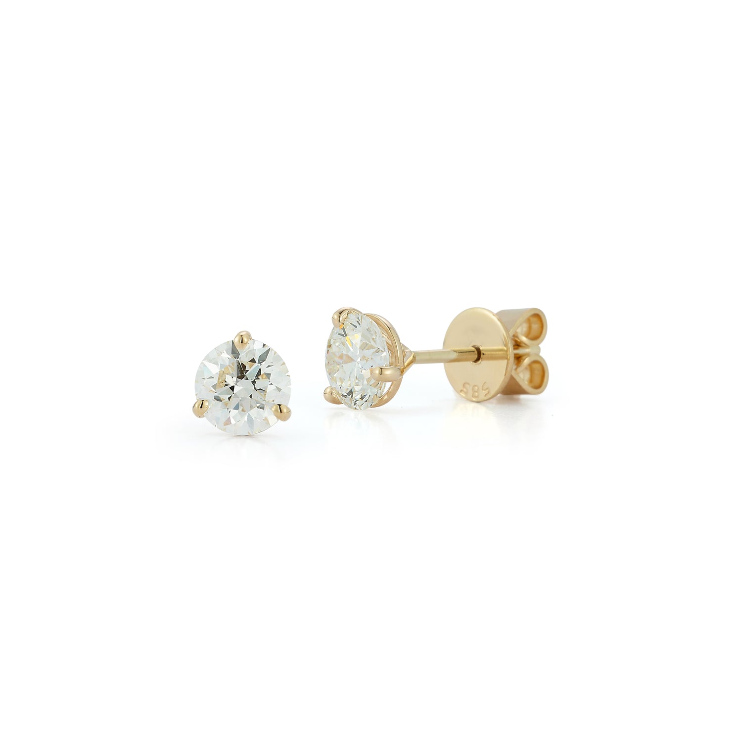 Yellow Gold-7^Diamond Stud Earrings - DRD Diamond Solitaire Studs 1.00 Ct. Total Weight in Yellow Gold. Martini Setting