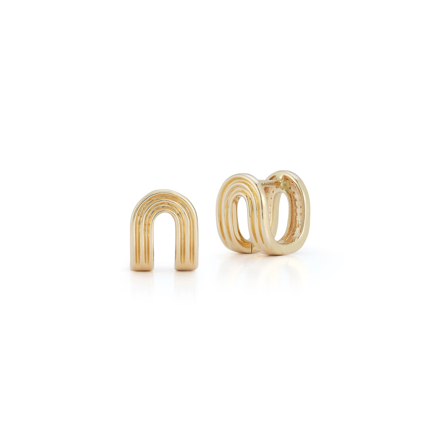 Yellow Gold-2^Diamond Huggie Earrings: Reversible Gold & Diamond Huggie Earrings in Yellow Gold