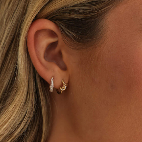 Yellow Gold-5^Diamond Huggie Earrings: DRD Tapered Huggies In Yellow Gold