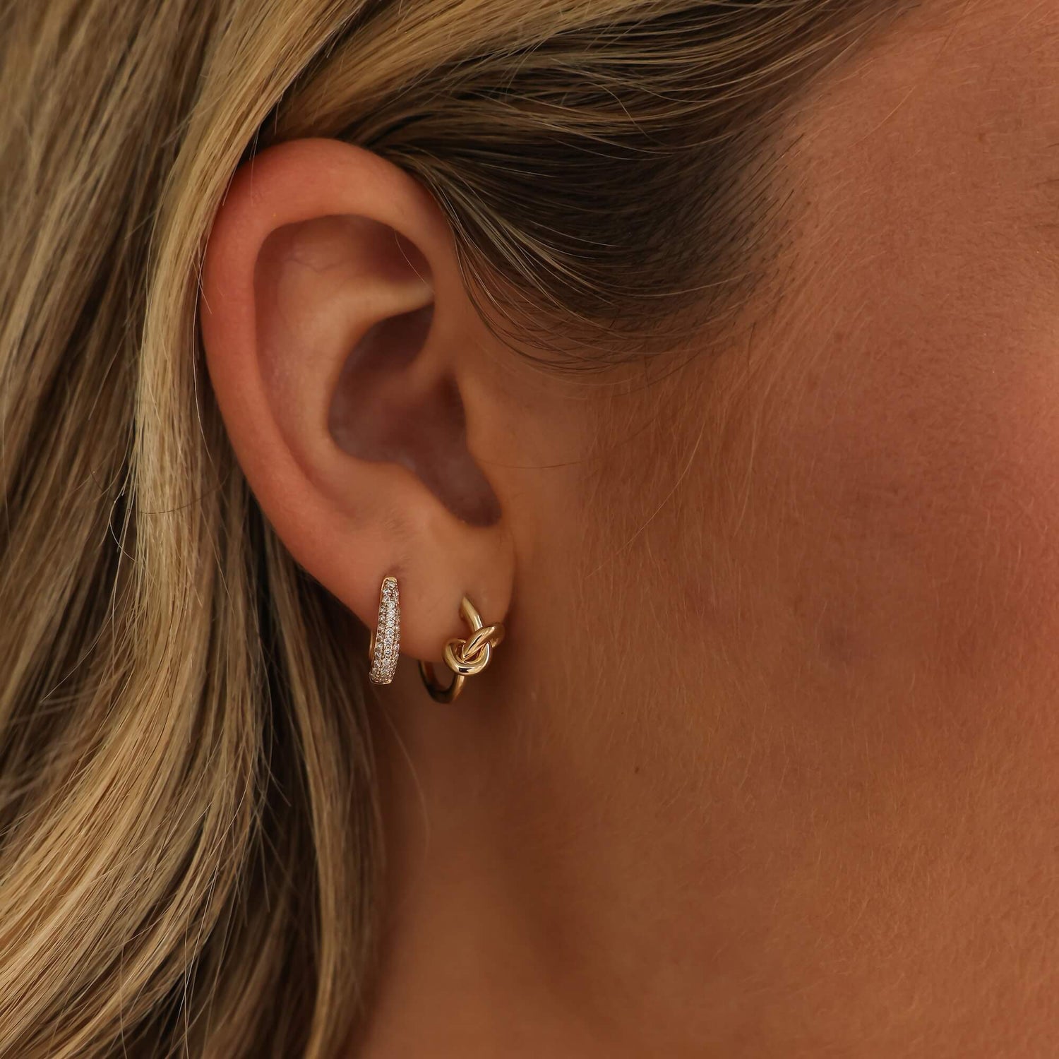 Rose Gold-3^Diamond Huggie Earrings: DRD Tapered Huggies In Rose Gold