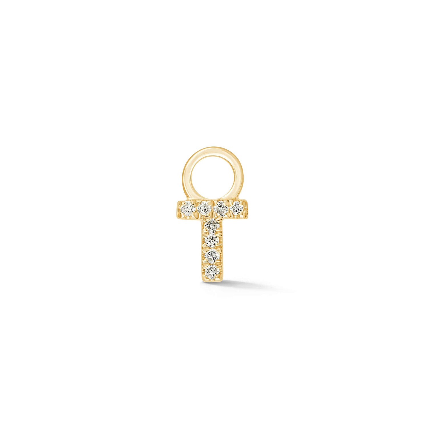 Yellow Gold,T-7^Designer Diamond Huggies: DRD Initial Earring Charm in Yellow Gold