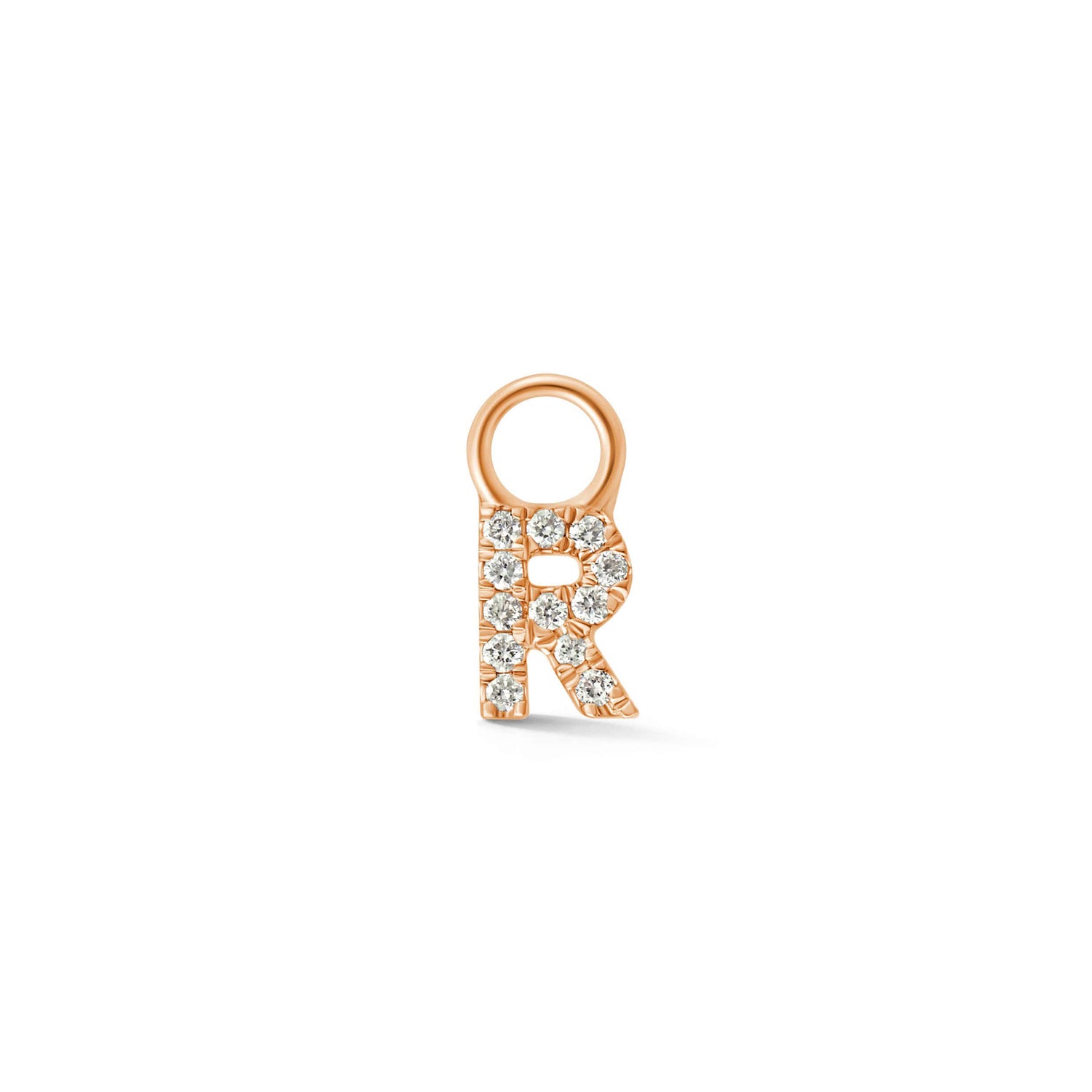Rose Gold,R-4^Designer Diamond Huggies: DRD Initial Earring Charm in Rose Gold