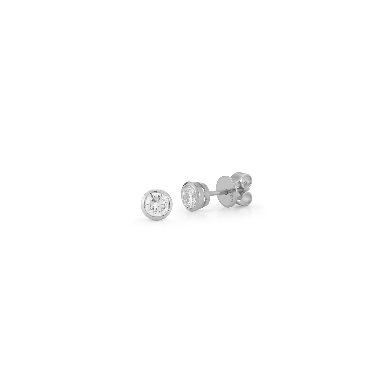 White Gold-4^Diamond Stud Earrings - DRD Diamond Solitaire Studs 0.50 Ct. Total Weight in White Gold. Bezel Setting