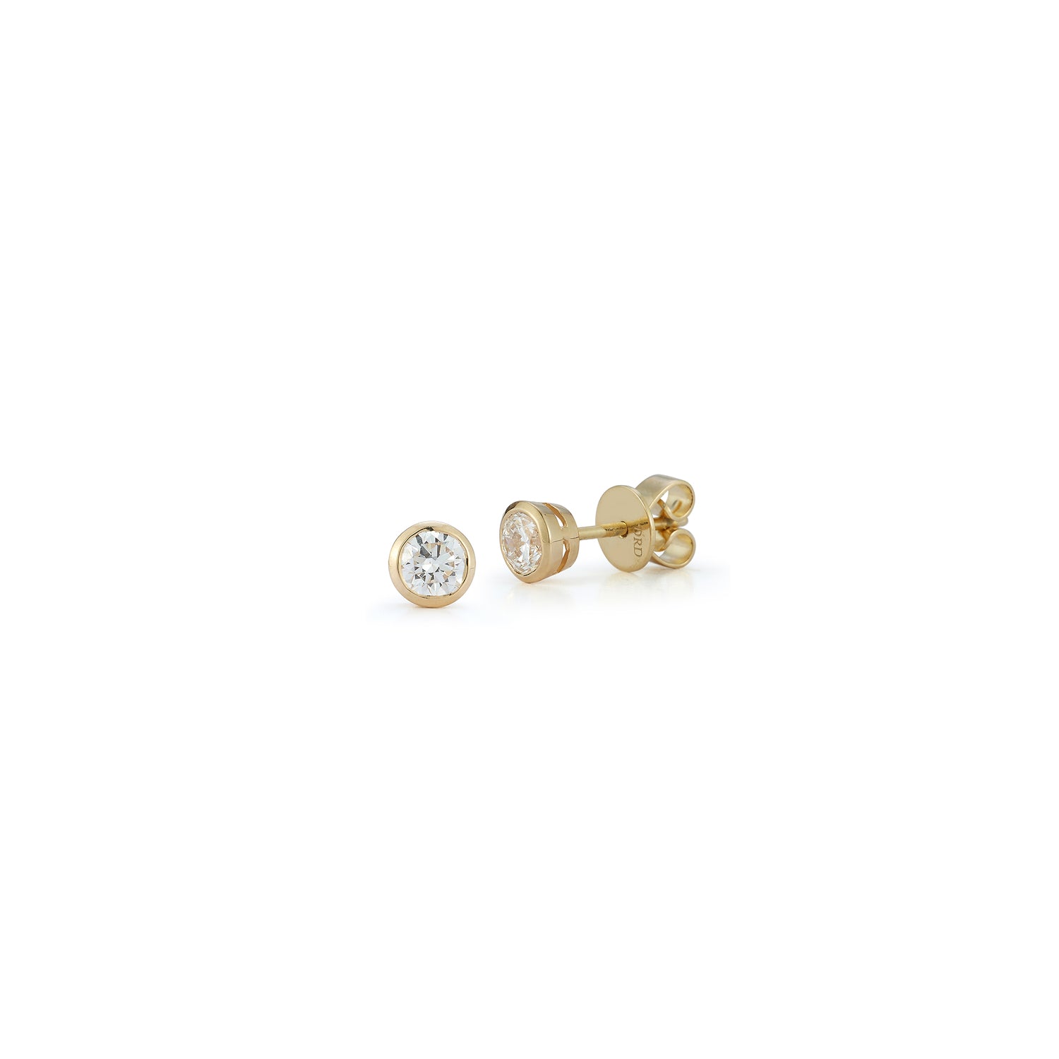 Yellow Gold-4^Diamond Stud Earrings - DRD Diamond Solitaire Studs 0.50 Ct. Total Weight in Yellow Gold. Bezel Setting