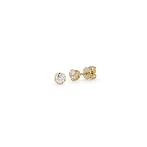 Yellow Gold-4^Diamond Stud Earrings - DRD Diamond Solitaire Studs 0.50 Ct. Total Weight in Yellow Gold. Bezel Setting