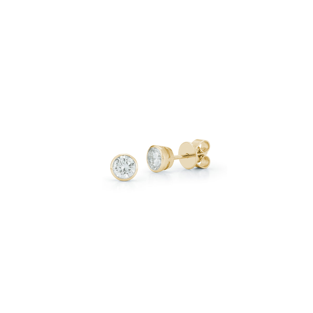 Yellow Gold-4^Diamond Stud Earrings - DRD Diamond Solitaire Studs 0.60 Ct. Total Weight in Yellow Gold. Bezel Setting