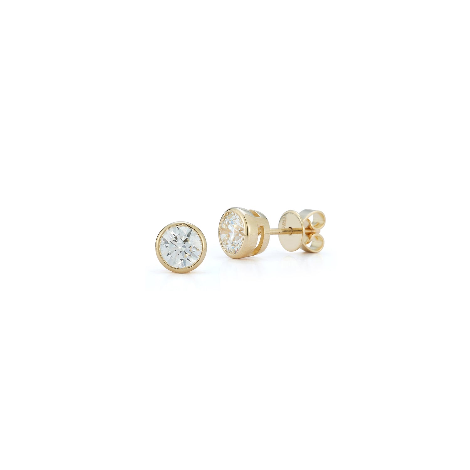 Yellow Gold-4^Diamond Stud Earrings - DRD Diamond Solitaire Studs 1.00 Ct. Total Weight in Yellow Gold. Bezel Setting