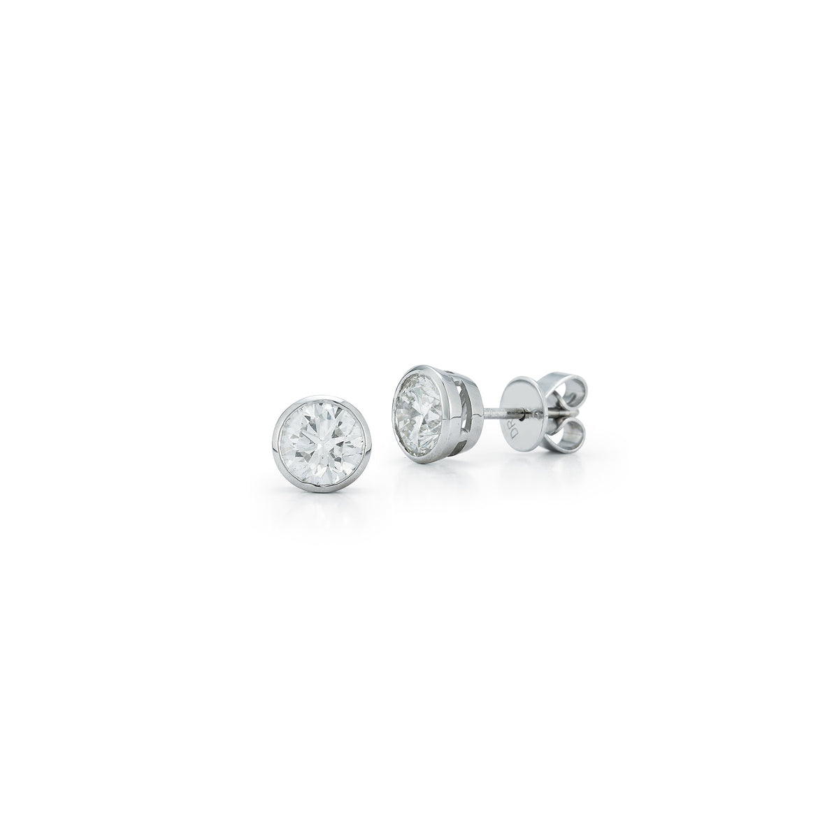 White Gold-4^Diamond Stud Earrings - DRD Diamond Solitaire Studs 1.40 Ct. Total Weight in White Gold. Bezel Setting