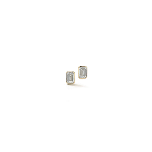 Yellow Gold-2^Designer Stud Earrings: DRD Emerald Cut Bezel Set Diamond Studs 1.00 Ct. Total Weight in Yellow Gold