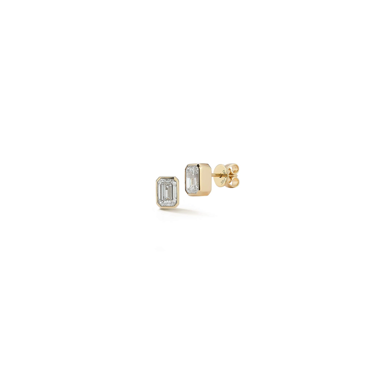 Yellow Gold-1^Designer Stud Earrings: DRD Emerald Cut Bezel Set Diamond Studs 1.00 Ct. Total Weight in Yellow Gold