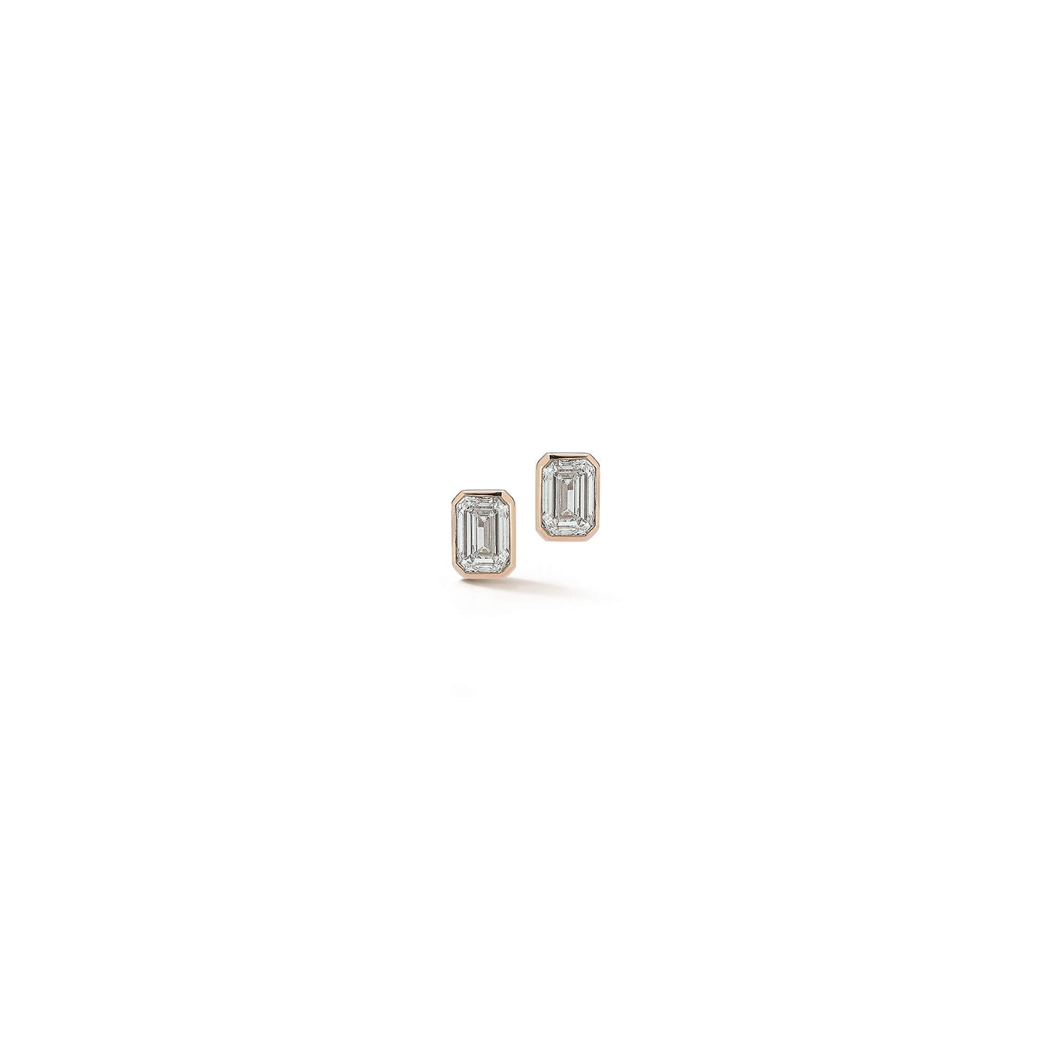 Rose Gold-2^Designer Stud Earrings: DRD Emerald Cut Bezel Set Diamond Studs 1.00 Ct. Total Weight in Rose Gold