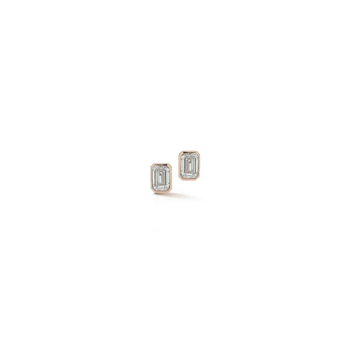 Rose Gold-2^Designer Stud Earrings: DRD Emerald Cut Bezel Set Diamond Studs 1.00 Ct. Total Weight in Rose Gold