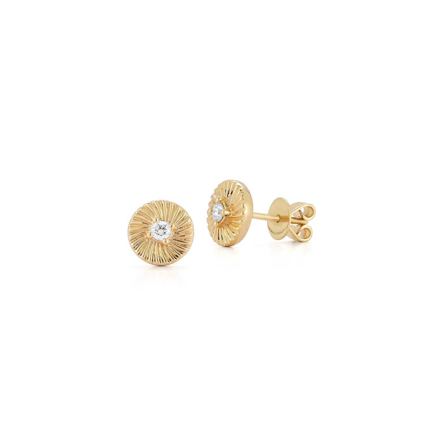 Yellow Gold-1^Designer Stud Earrings: Zoe Louise Spiral Disc Studs in Yellow Gold