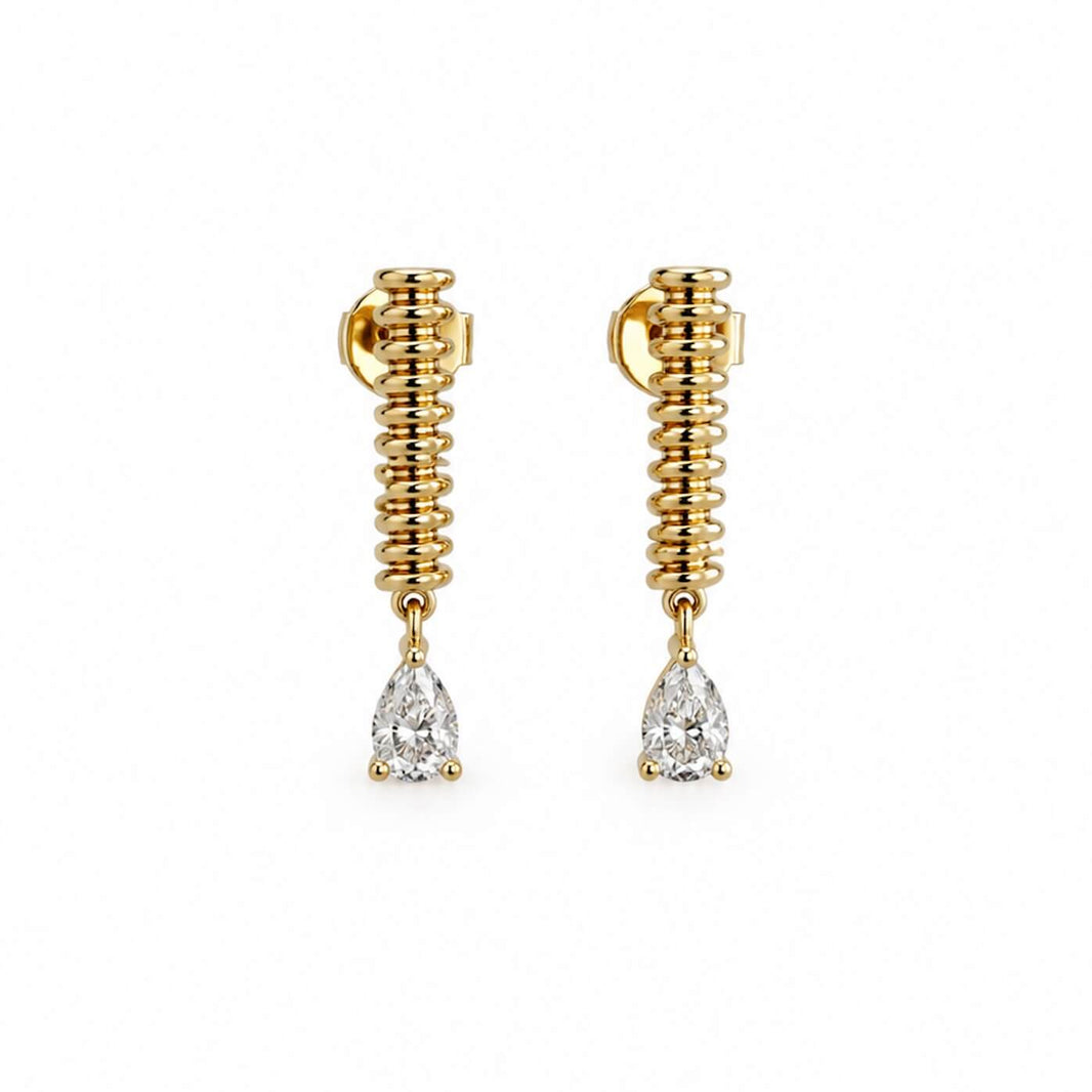 Yellow Gold-1^Designer Stud Earrings: Teddi Paige Pear Drop Studs in Yellow Gold
