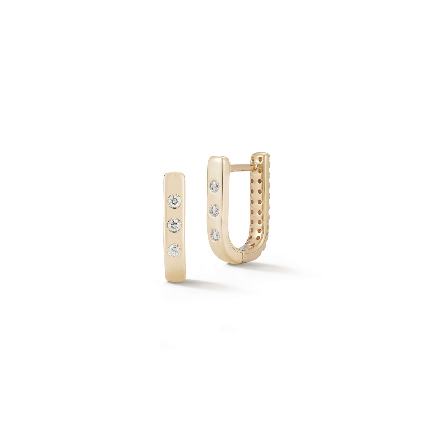 Yellow Gold-2^Diamond Hoop Earrings: DRD Reversible U Hoops in Yellow Gold