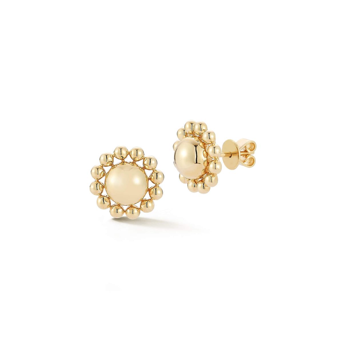 Yellow Gold-1^Designer Stud Earrings: Poppy Rae Large Flower Studs in Yellow Gold