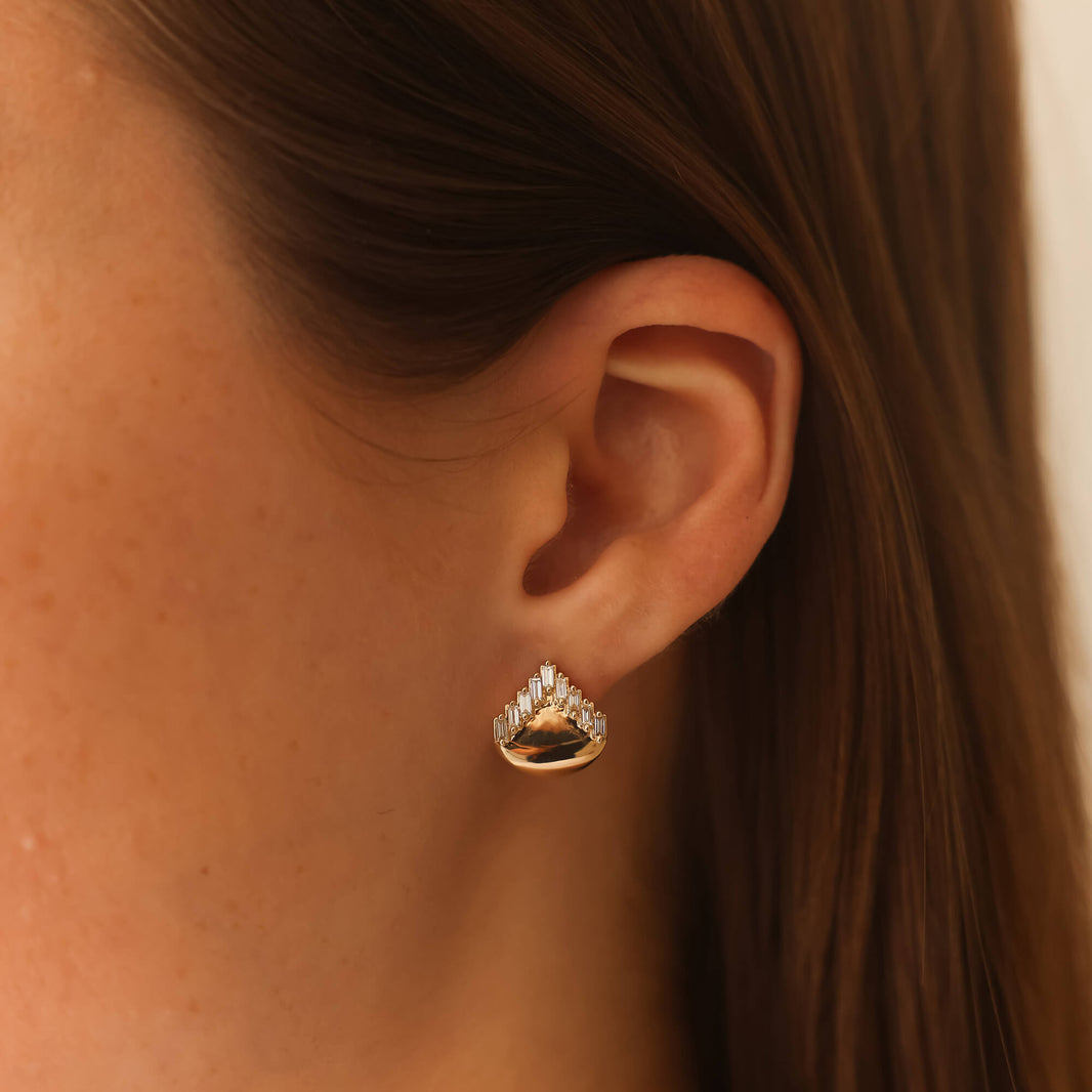 Yellow Gold-2^Designer Stud Earrings: Sadie Pearl Gold Ear Cuff in Yellow Gold