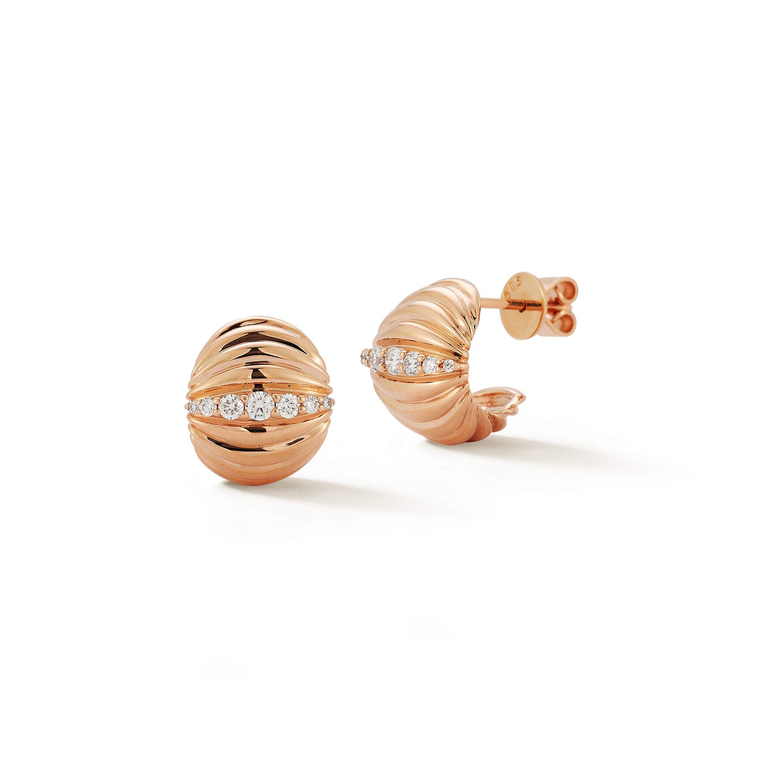 Rose Gold-1^Diamond Huggie Earrings: Teddi Paige Large Huggies In Rose Gold