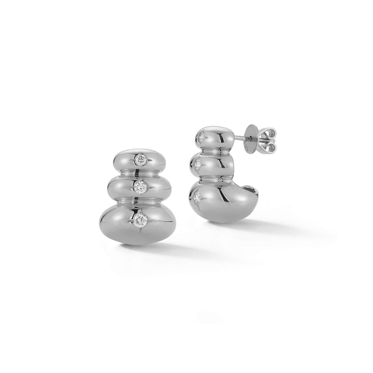 White Gold-1^Designer Stud Earrings: Cynthia Rose Stacked Studs in White Gold