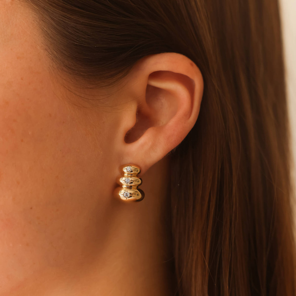 White Gold-2^Designer Stud Earrings: Cynthia Rose Stacked Studs in White Gold