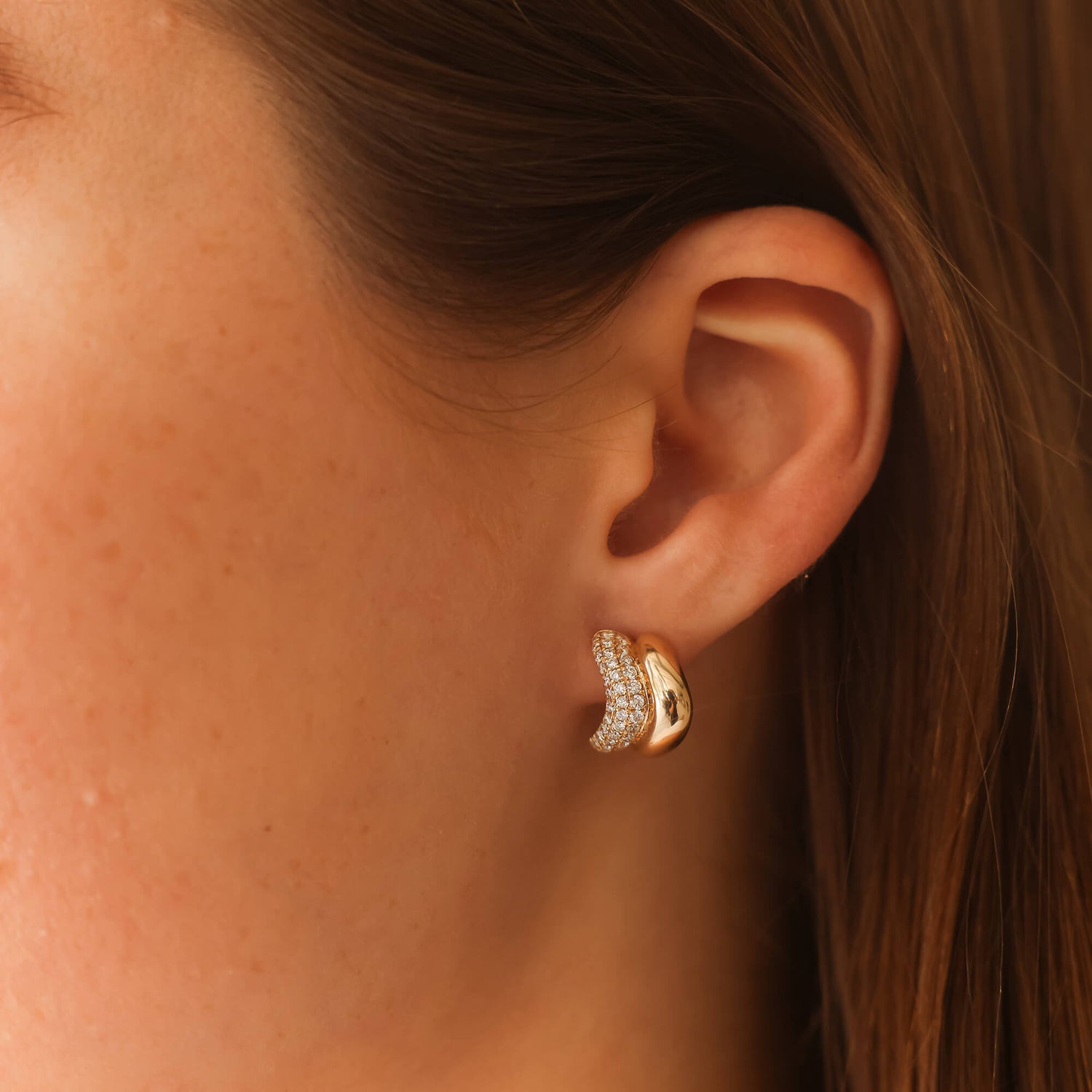 Yellow Gold-2^Diamond Huggie Earrings: Cynthia Rose Curved Diamond Huggies In Yellow Gold