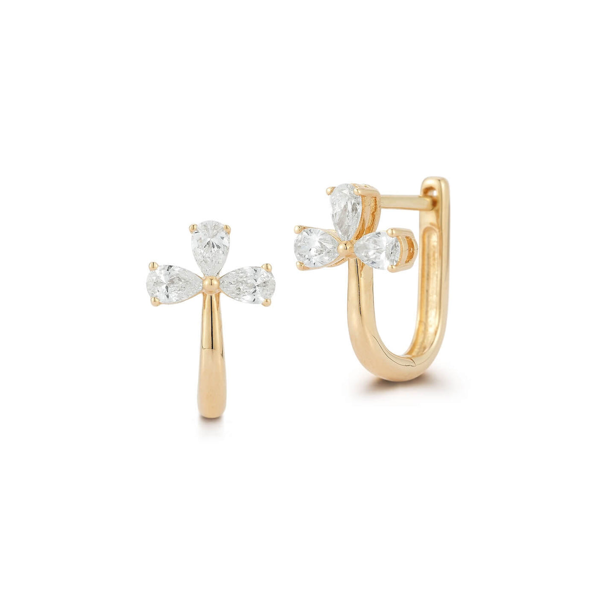 Yellow Gold-1^Diamond Huggie Earrings: Taylor Elaine Trio Pear Huggies In Yellow Gold