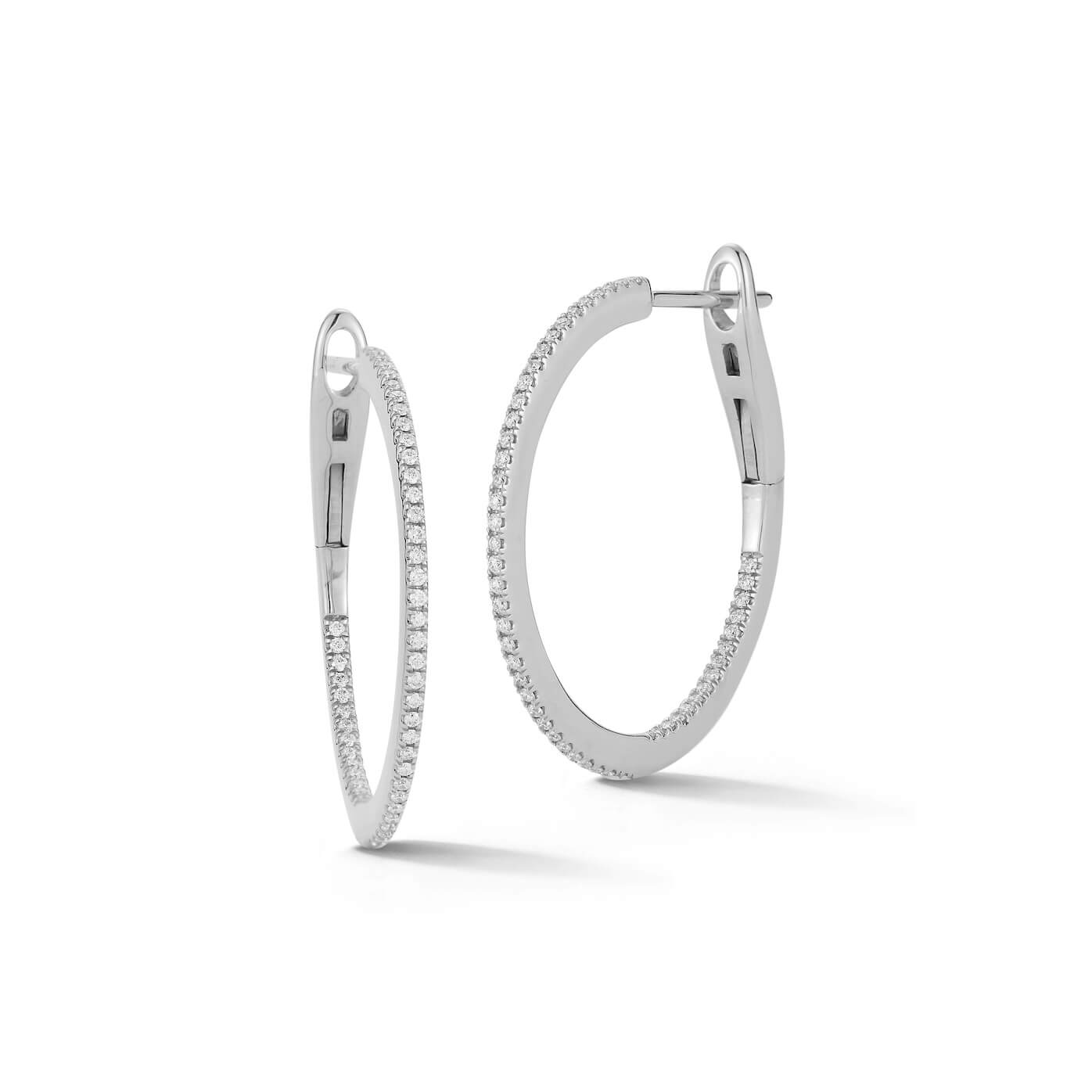 White Gold-1^Designer Diamond Hoops: DRD Medium Solid Gold Hoops in White Gold