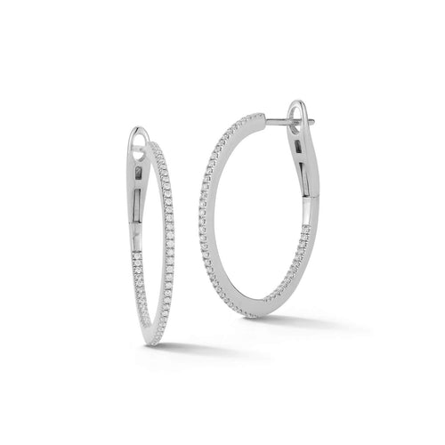 White Gold-1^Designer Diamond Hoops: DRD Medium Solid Gold Hoops in White Gold
