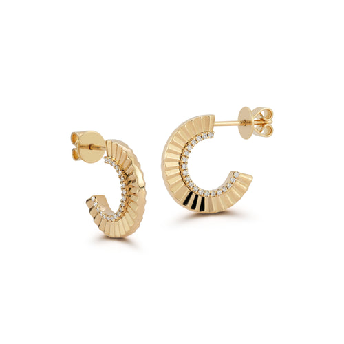 Yellow Gold^1-Diamond Hoop Earrings: Teddi Paige Small Fluted Hoops in Yellow Gold
