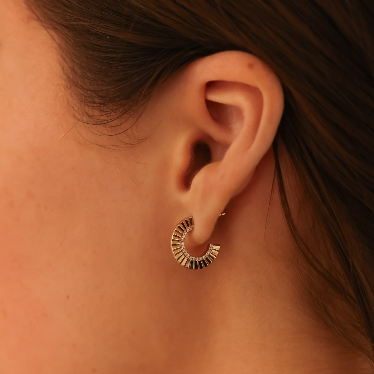 White Gold^4-Diamond Hoop Earrings: Teddi Paige Small Fluted Hoops in White Gold