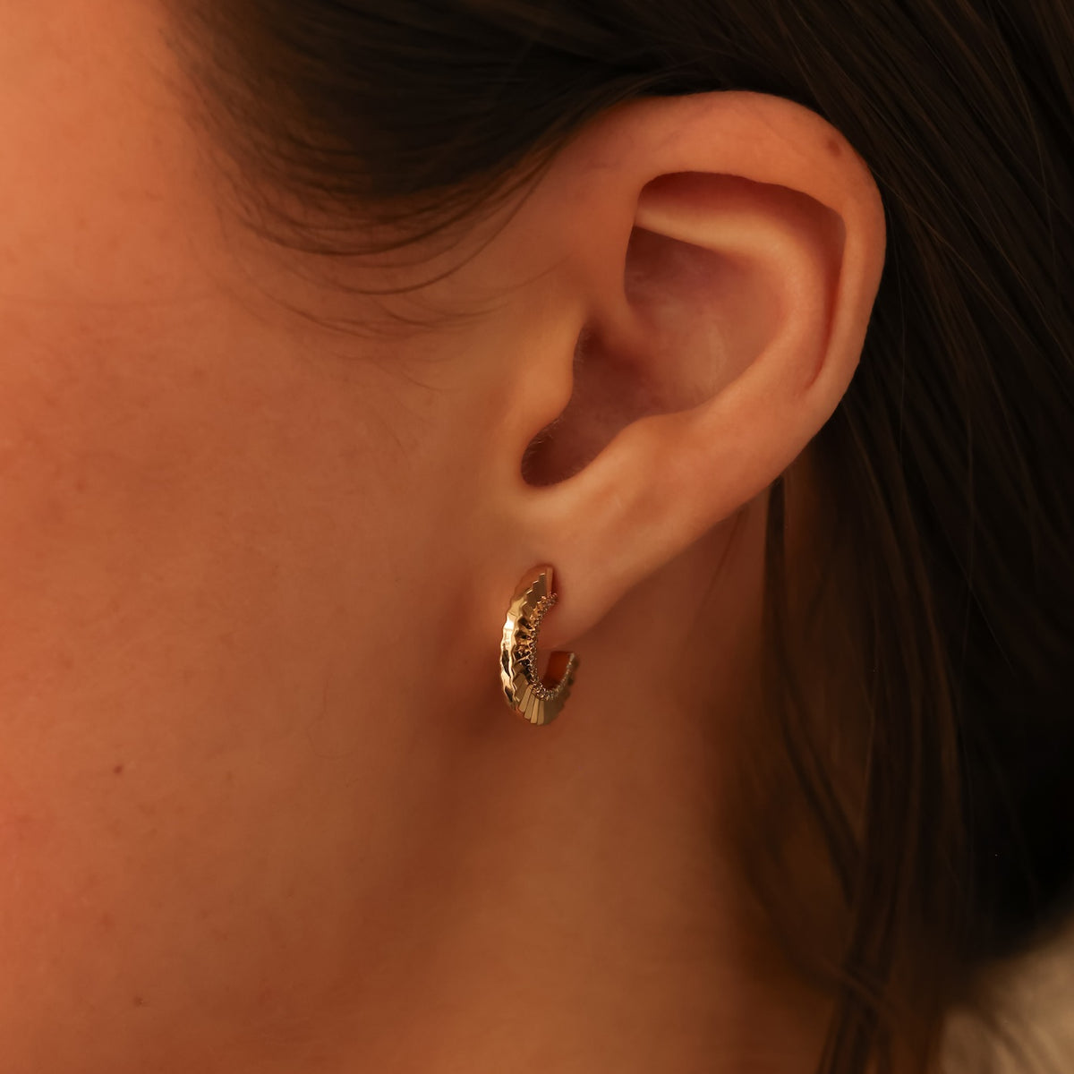 Yellow Gold^4-Diamond Hoop Earrings: Teddi Paige Small Fluted Hoops in Yellow Gold