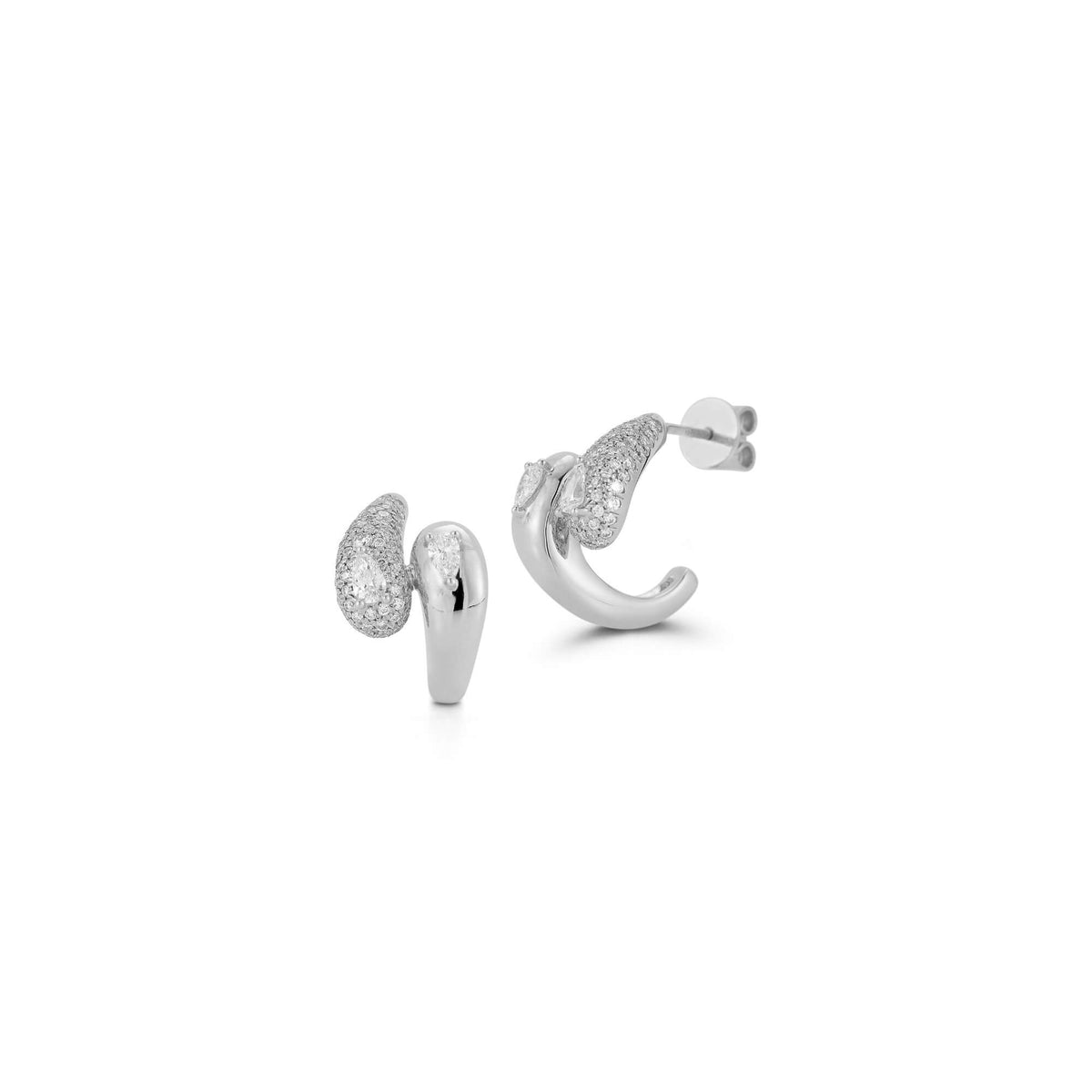 White Gold-1^Diamond Hoop Earrings: Taylor Elaine Pavé Bypass Hoops In White Gold