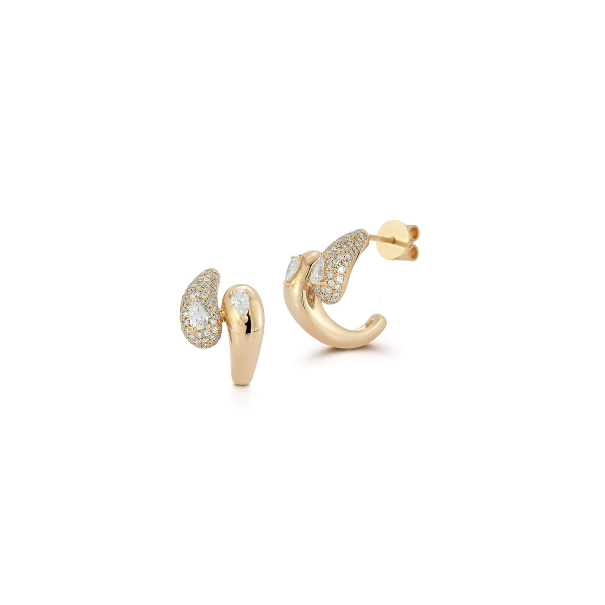Yellow Gold-1^Diamond Hoop Earrings: Taylor Elaine Pavé Bypass Hoops In Yellow Gold
