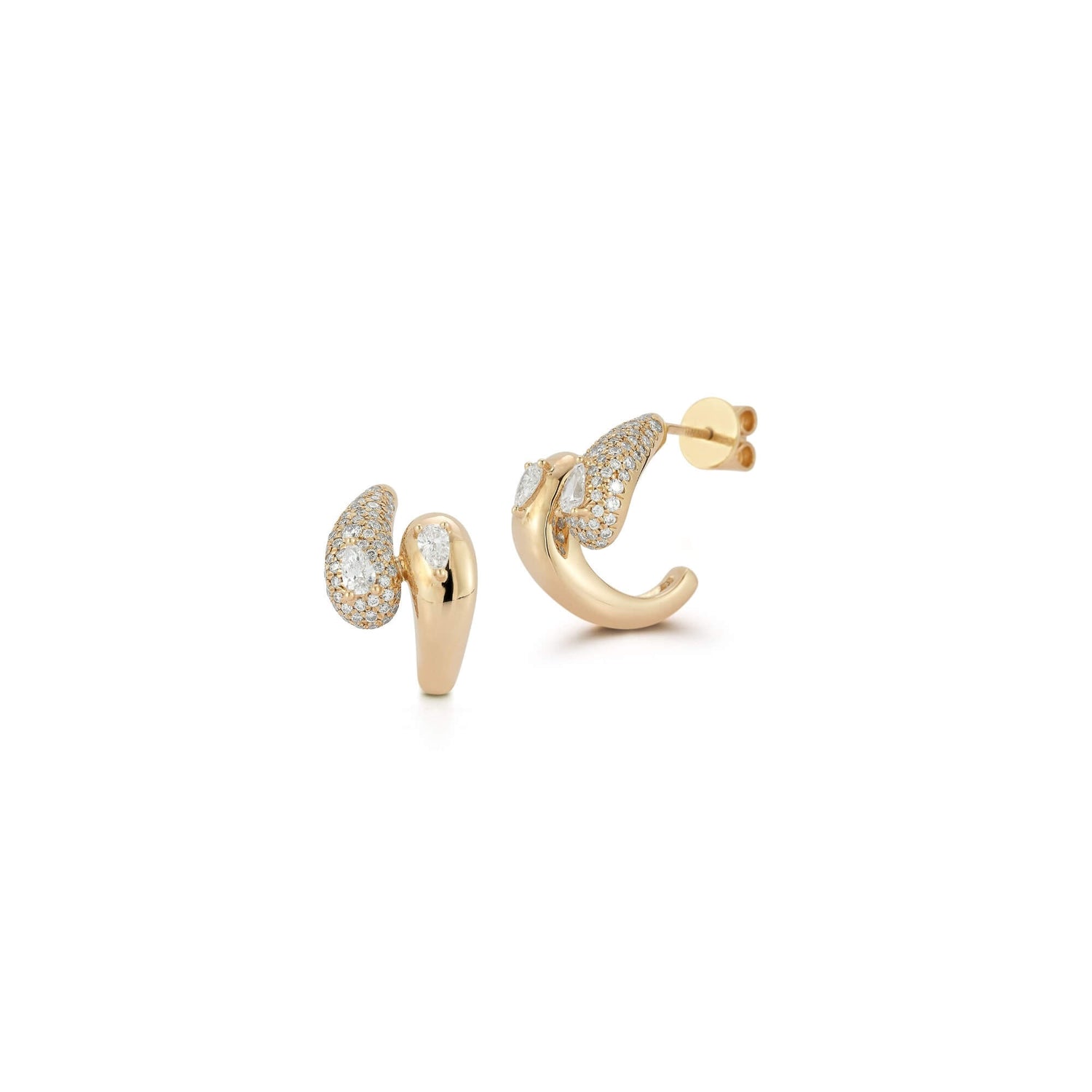 Yellow Gold-1^Diamond Hoop Earrings: Taylor Elaine Pavé Bypass Hoops In Yellow Gold