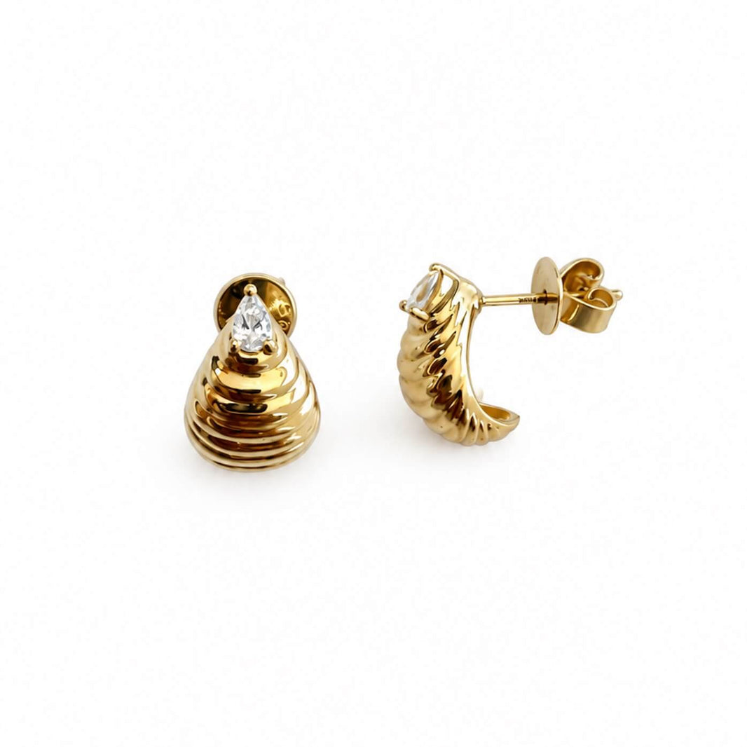Yellow Gold-1^Diamond Huggie Earrings: Teddi Page Tapered Pear Huggies In Yellow Gold