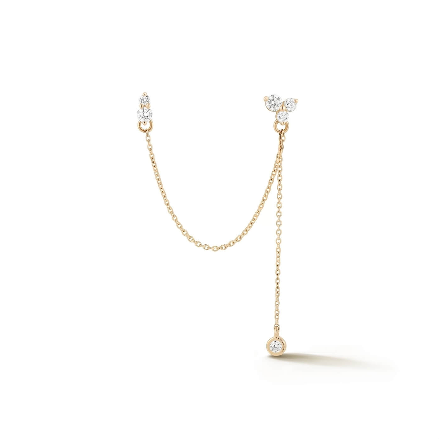 Yellow Gold-1^Single Stud Earrings: TDRD 19th Anniversary Single Chain Earring in Yellow Gold