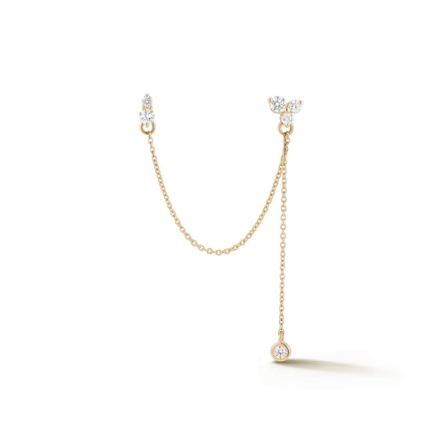Yellow Gold-1^Single Stud Earrings: TDRD 19th Anniversary Single Chain Earring in Yellow Gold