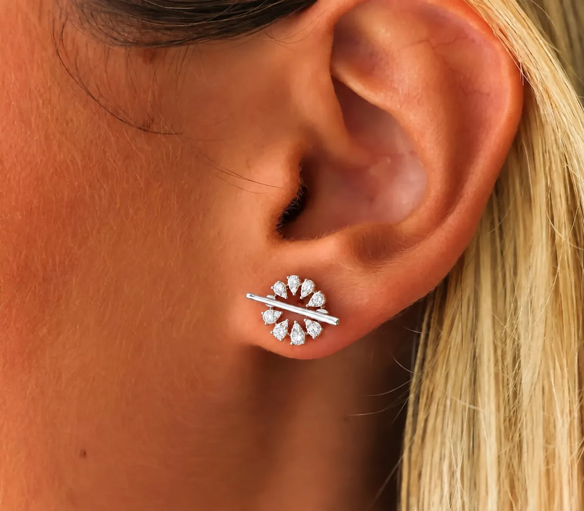 White Gold-2^Designer Stud Earrings: Sophia Ryan Teardrop Toggle Studs in White Gold