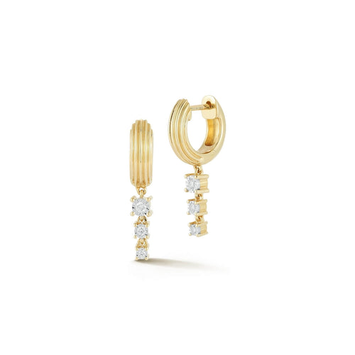 Yellow Gold-1^Diamond Huggie Earrings: Ava Bea Trio Drop Huggies In Yellow Gold