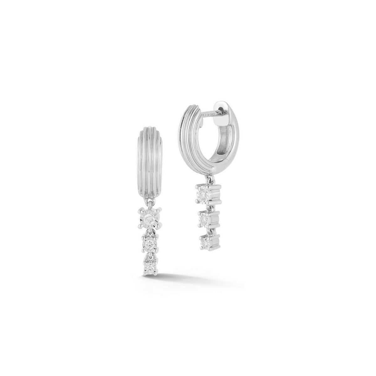White Gold-1^Diamond Huggie Earrings: Ava Bea Trio Drop Huggies In White Gold