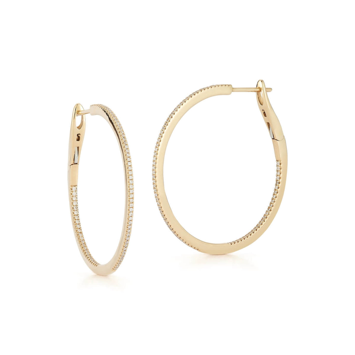 Yellow Gold-1^Gold Diamond Hoops: DRD Marge Hoops in Yellow Gold