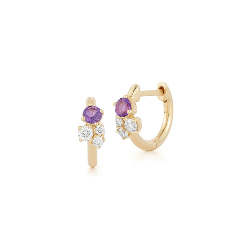 Yellow Gold-1^Diamond Huggie Earrings: DRD Birthstone Huggies - February In Yellow Gold