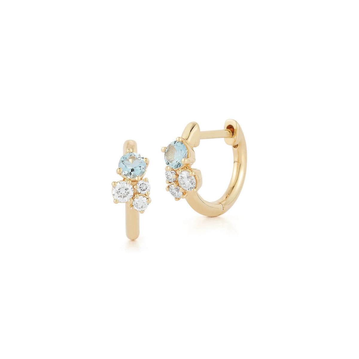 Yellow Gold-1^Diamond Huggie Earrings: DRD Birthstone Huggies - March In Yellow Gold