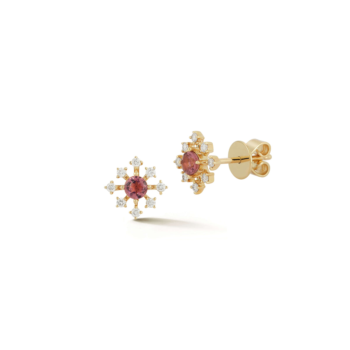 Yellow Gold-1^Designer Stud Earrings: DRD October Birthstone Floral Burst Studs in Yellow Gold