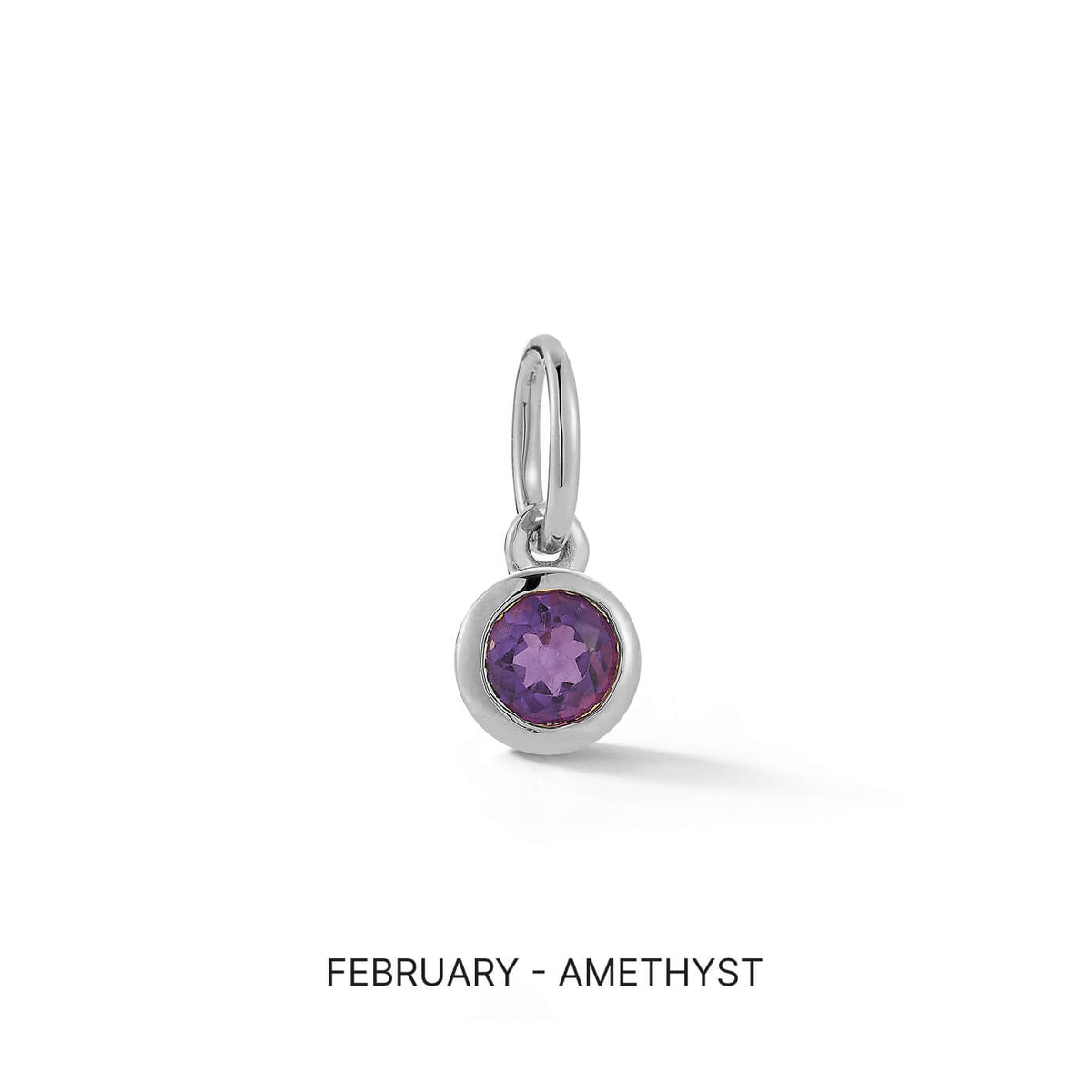 White Gold-1^Designer Diamond Necklaces: DRD Birthstone Charm in White Gold. February